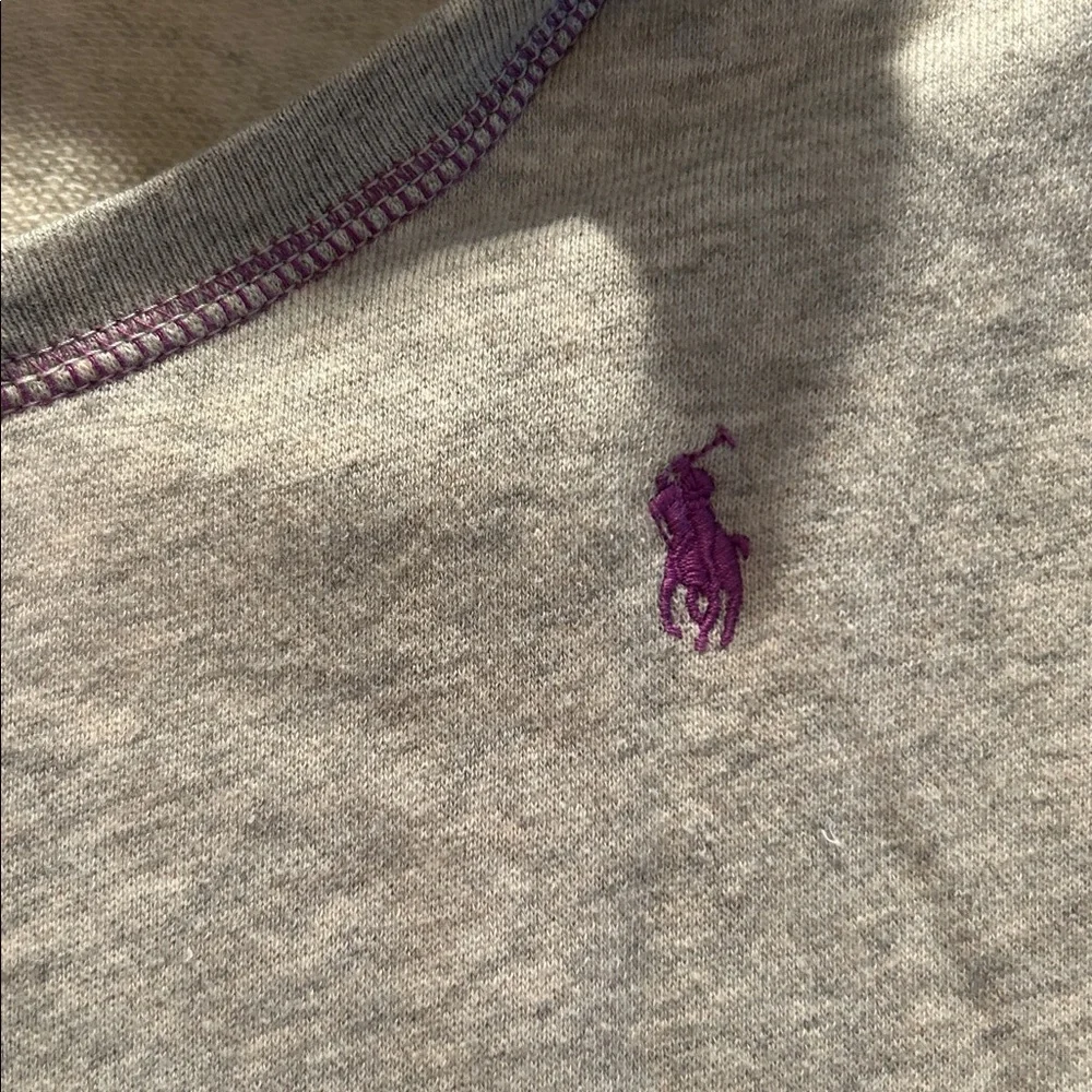 RALPH LAUREN Girls Heather Grey Hoodie Purple Pony Logo Size L 12-14